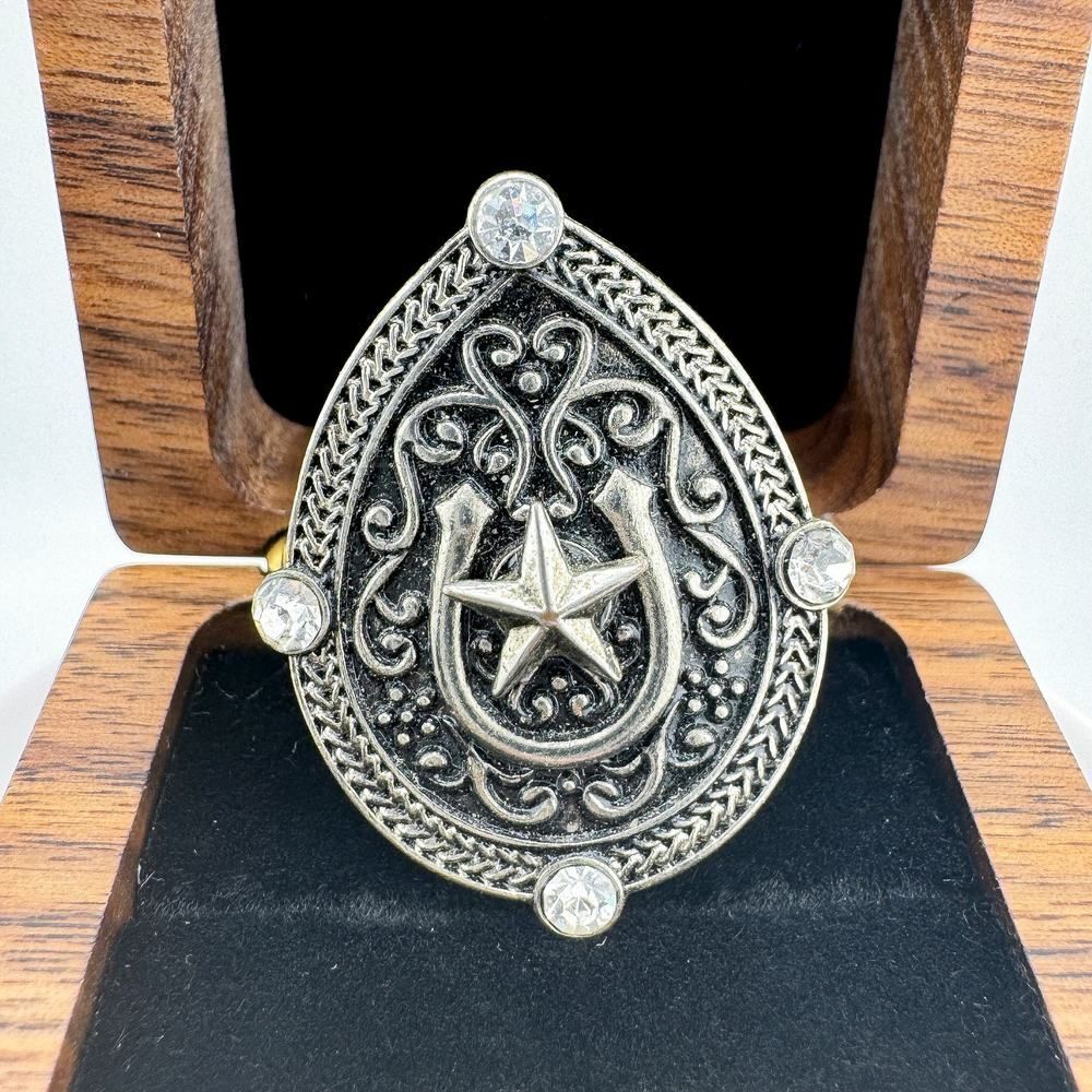 Vintage Horseshoe Ranger Star Shield Ring Southwestern Boho Chunky Lucky